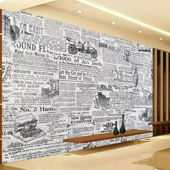 Пользовательские обои 3d фреска ретро черно-белая газета ТВ фон стены гостиная спальня декоративные картины фотообои