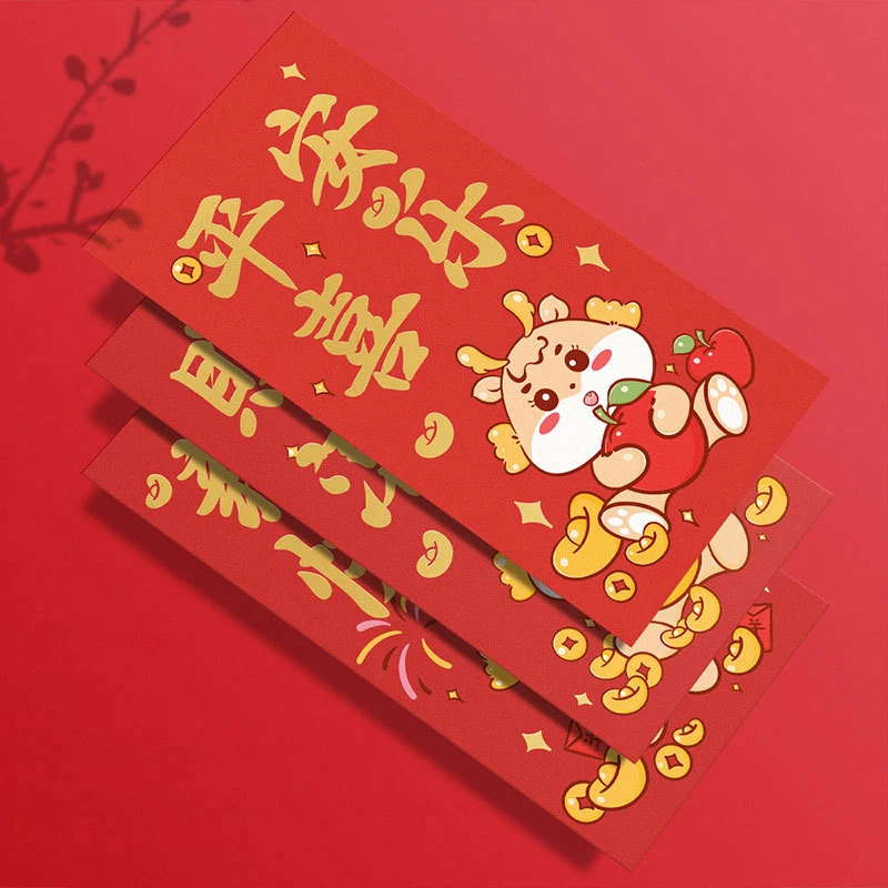 8 шт./компл. Красных конвертов с милым горячим тиснением Hongbao для новогоднего Весеннего фестиваля 2024 года, Красные карманы, пакеты с деньгами на удачу, Мультяшный подарок Изображение 1