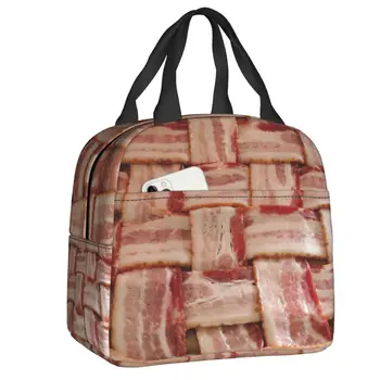 Изготовленная на заказ Забавная сумка для ланча с беконом для любителей мяса, женские термоохладители, изолированные ланч-боксы для учащихся школы