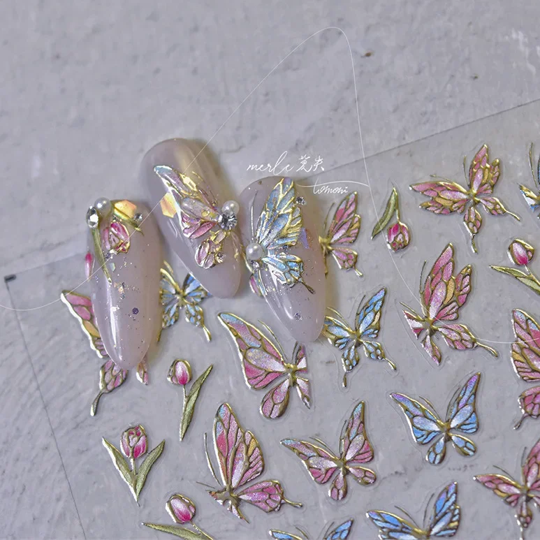Наклейка для лазерного наращивания ногтей, японская винтажная наклейка для ногтей с красочной бабочкой MS439 Изображение 0