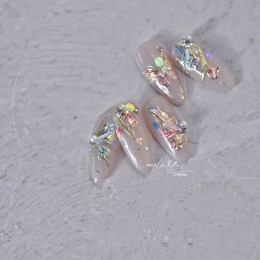 Наклейка для лазерного наращивания ногтей, японская винтажная наклейка для ногтей с красочной бабочкой MS439 Изображение 1