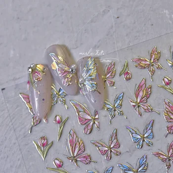 Наклейка для лазерного наращивания ногтей, японская винтажная наклейка для ногтей с красочной бабочкой MS439