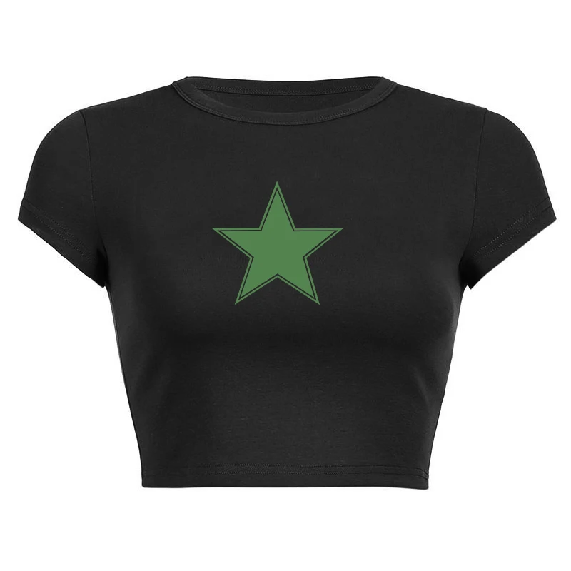 Летняя женская одежда Y2K с графическим принтом Звезд, футболка, Уличная одежда, Укороченный топ, Эстетическая Готическая футболка Harajuku, Тонкая футболка, Винтажная Эмо Изображение 5