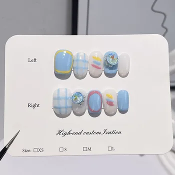 МАГО Ручной печати на полном покрытии Профессиональные ногти с ручной росписью свежие короткие накладные ногти многоразового использования