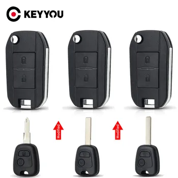 KEYYOU Модифицированный откидной чехол для ключей от автомобиля, брелок для Peugeot 206 207 Для Citroen, чехол для ключей с дистанционным управлением и 2 кнопками