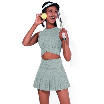 Однотонный женский костюм с теннисной юбкой для йоги с коротким рукавом + юбка для гольфа для фитнеса, короткий цельный комплект с карманом для всесторонних тренировок