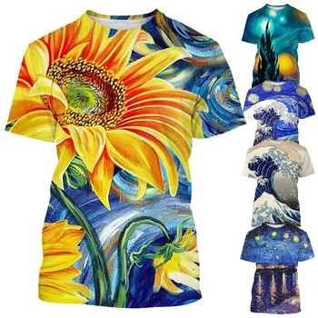 Новая модная футболка с 3D-принтом Винсента Ван Гога, футболка с Подсолнухом, мужская и женская Повседневная футболка с короткими рукавами