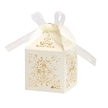 подарочный пакет 50шт Коробка конфет с крестом Бумажные пакеты с лентой Подарки на Крестины для гостей Упаковочная коробка для вечеринки по случаю Крещения