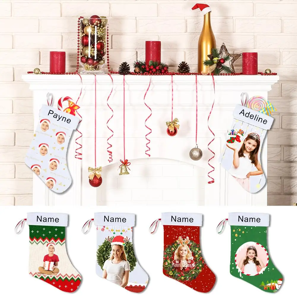 С Рождеством, Санта Клаус, Чулки со снеговиком, Детская сумка, Носки, Новый подарок, Название, Год, Вышитые Персонализированные подарочные конфеты H I0U6 Изображение 0