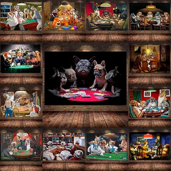 Забавная собака Игральные карты Плакат Животное Абстрактная живопись на холсте Картины И принты Настенное искусство для гостиной Современный домашний декор