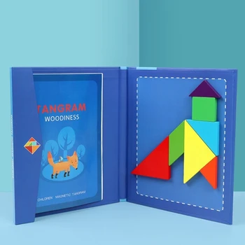 Магнитные деревянные блоки-пазлы Обучающая игрушка Монтессори Геометрия Игры Танграм Игрушка Рождественский подарок для ребенка 3 лет