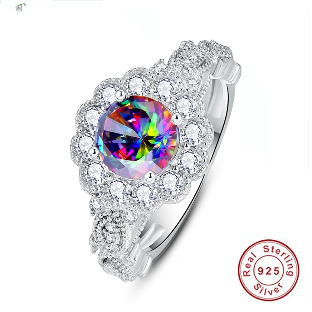 8*8 мм, основной камень, красочный радужный топаз, кольцо, подлинные ювелирные изделия из стерлингового серебра 925 пробы для свадебной вечеринки, микро-проложенный палец Изображение 0