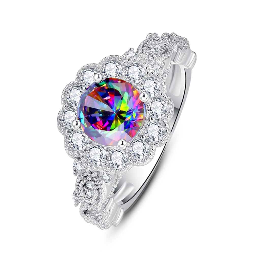 8*8 мм, основной камень, красочный радужный топаз, кольцо, подлинные ювелирные изделия из стерлингового серебра 925 пробы для свадебной вечеринки, микро-проложенный палец Изображение 1