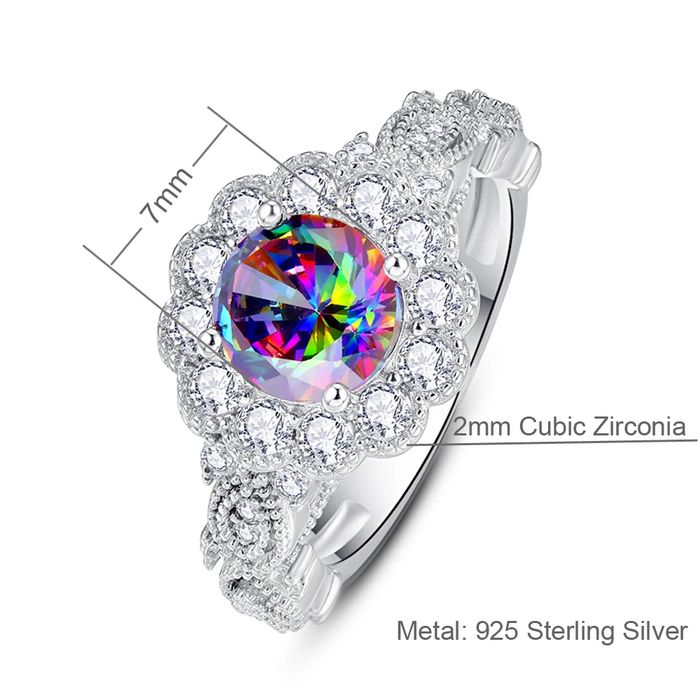 8*8 мм, основной камень, красочный радужный топаз, кольцо, подлинные ювелирные изделия из стерлингового серебра 925 пробы для свадебной вечеринки, микро-проложенный палец Изображение 2