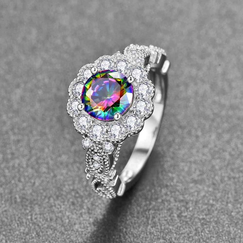 8*8 мм, основной камень, красочный радужный топаз, кольцо, подлинные ювелирные изделия из стерлингового серебра 925 пробы для свадебной вечеринки, микро-проложенный палец Изображение 3