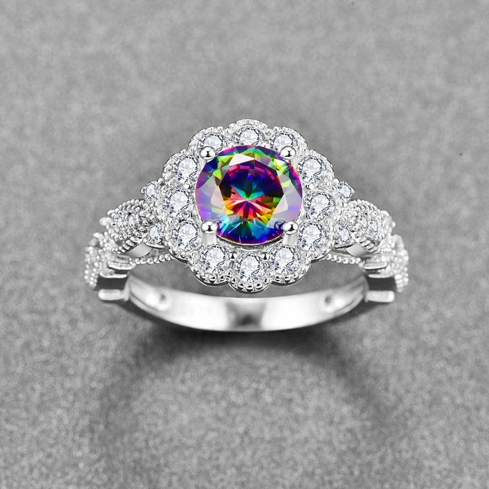 8*8 мм, основной камень, красочный радужный топаз, кольцо, подлинные ювелирные изделия из стерлингового серебра 925 пробы для свадебной вечеринки, микро-проложенный палец Изображение 4