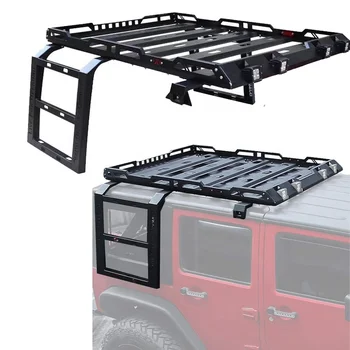 Багажник на крышу автомобиля 4X4 со светодиодной подсветкой, лестница, Комплект для крепления багажника, Грузовая корзина для Wrangler JK JKU JL Gladiator