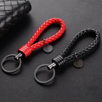 1шт Универсальный автомобильный брелок Мини-Ретро Кожаное плетение из веревки, плетеный ремешок, брелок для ключей, Черный/Красный Слинг, Ювелирный подарок