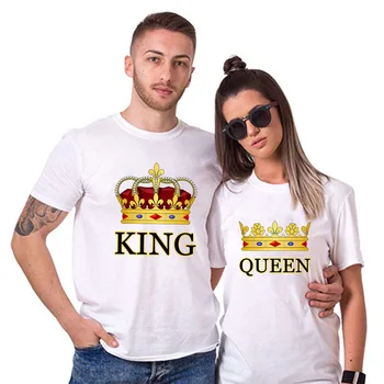 Модная футболка для пары KING QUEEN с принтом золотой короны, 7-цветная футболка, повседневная одежда для пары с круглым вырезом и коротким рукавом
