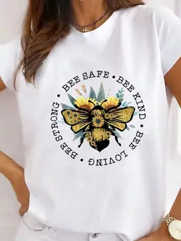 Трендовая милая женская одежда с буквенным принтом в виде пчелы, летняя футболка с коротким рукавом, базовая модная футболка с графическим рисунком