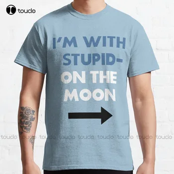 I'M With Stupid — On The Moon Классическая футболка Skeleton Shirt Make Your Design Модная футболка Лето Xs-5Xl Унисекс Ретро Футболка