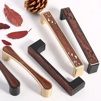 Новая китайская Деревянная ручка дверцы шкафа, ручка из цинкового сплава, деревянные ручки для современной простой корпусной мебели