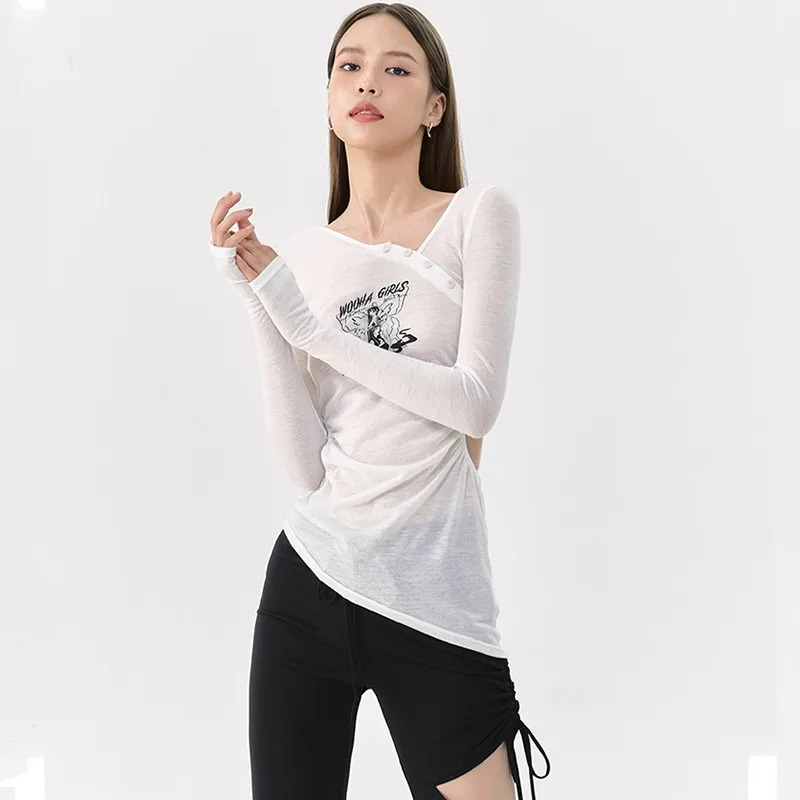 Karrram Корейская уличная женская футболка с длинным рукавом неправильной формы; Дизайнерская одежда с открытым вырезом; Прозрачные Сексуальные тонкие топы Изображение 3