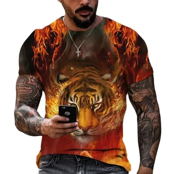 Тигр, боевое животное, Зверь, Свирепый Лев/ леопард, 3D футболка с принтом, мужские топы с коротким рукавом, Футболки Оверсайз, Мужская дизайнерская одежда
