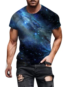 Мужская и женская футболка в стиле Хип-хоп с круглым вырезом в стиле ретро с 3D принтом Ночного Неба Galaxy, Повседневный Топ, Черный Топ